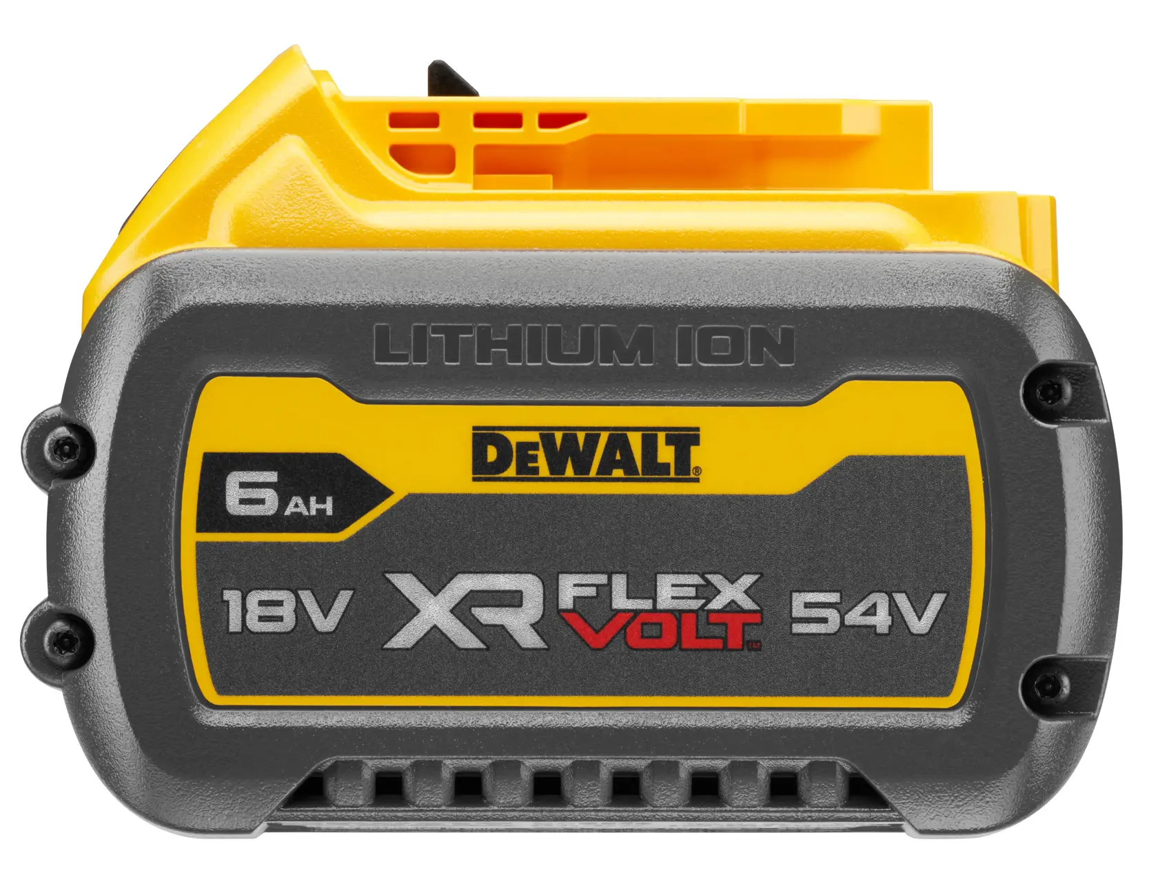 Logo DEWALT FLEXVOLT avec DEWALT en lettres jaunes et épaisses et FLEXVOLT en lettres blanches et rouges sur un fond noir.