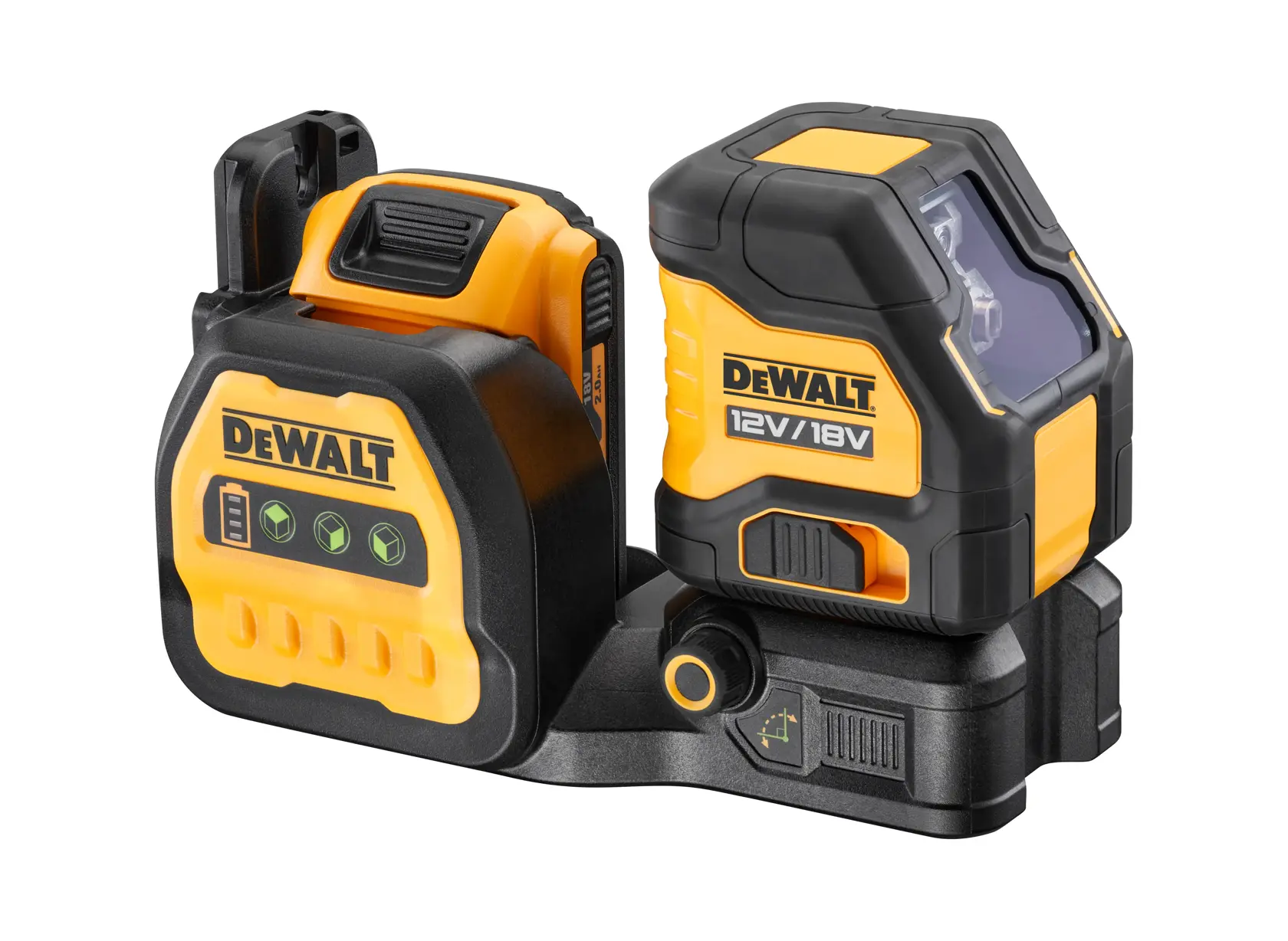 DEWALT Lasergerät für Fotografie, DCE088D1G18-QW, DCE088D1G18, schwarz/gelb mit Bedienfeld und Anzeige.