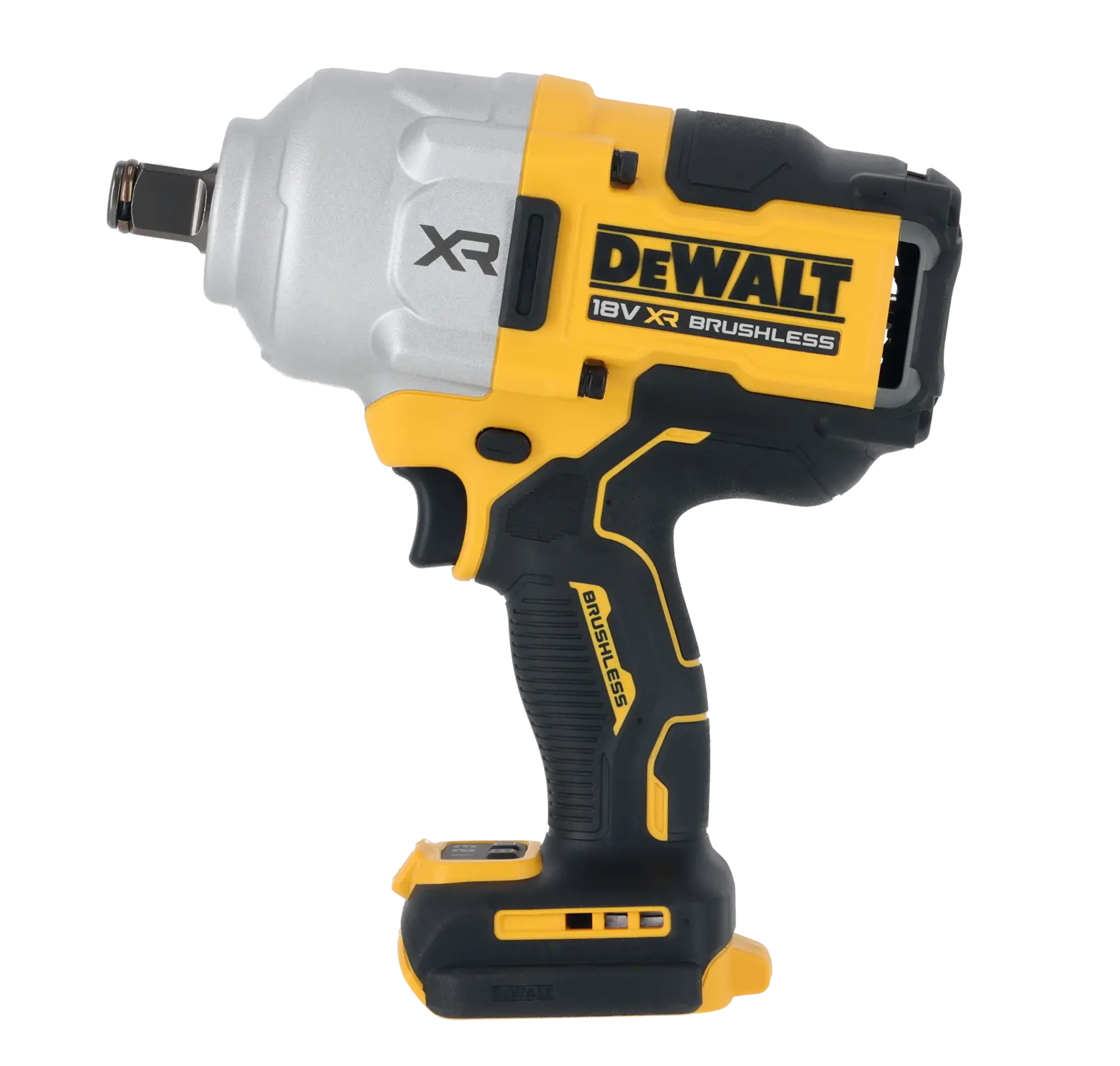 DEWALT DCF964N 18V XR brushless impact wrench with yellow and black body, side view.