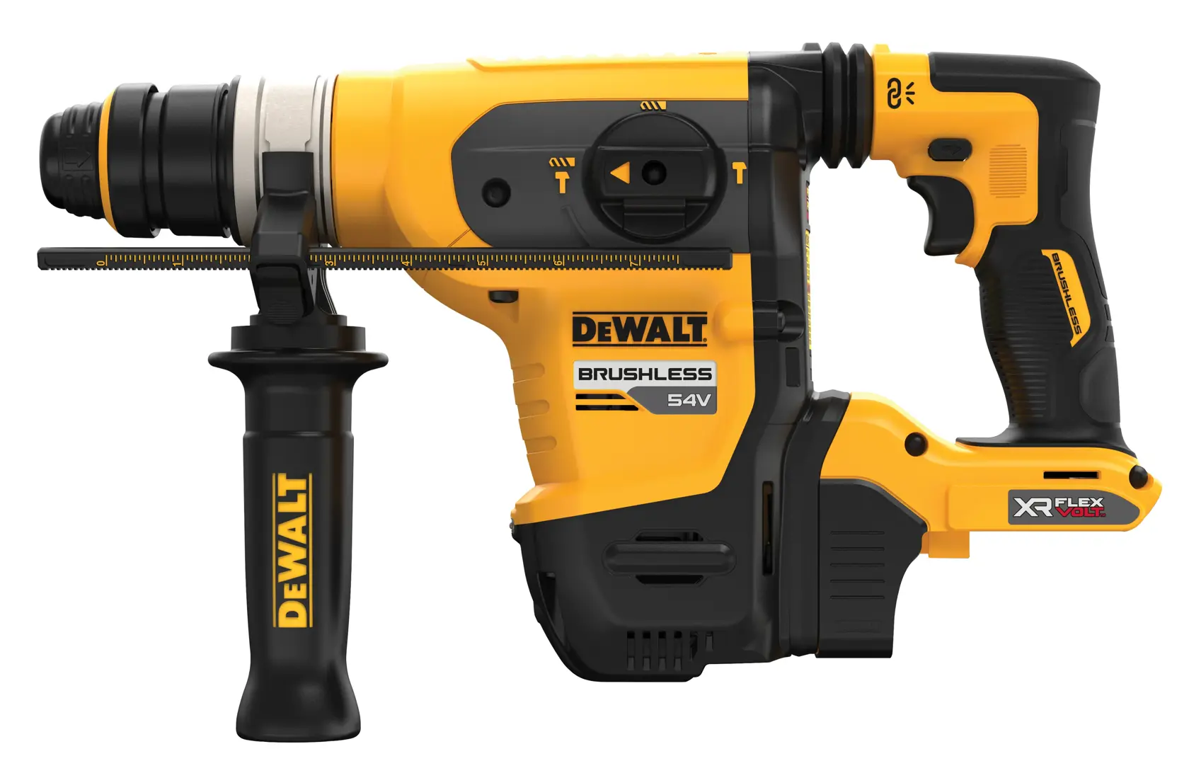 Martillo rotativo inalámbrico DEWALT con mango lateral y motor brushless, modelo DCH416NT.