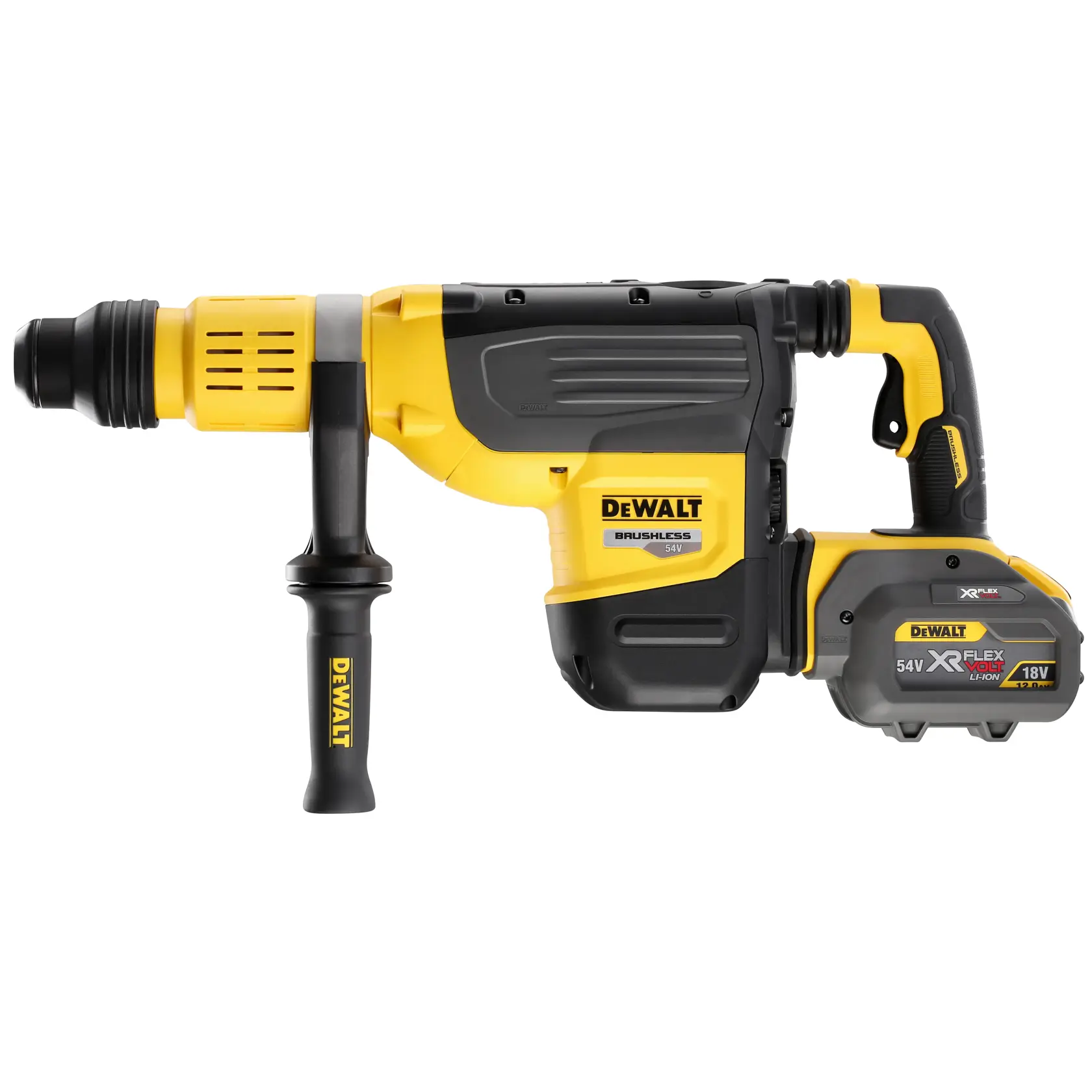 Martello perforatore a batteria DEWALT DCH773Y2 giallo e nero con batteria rimovibile.