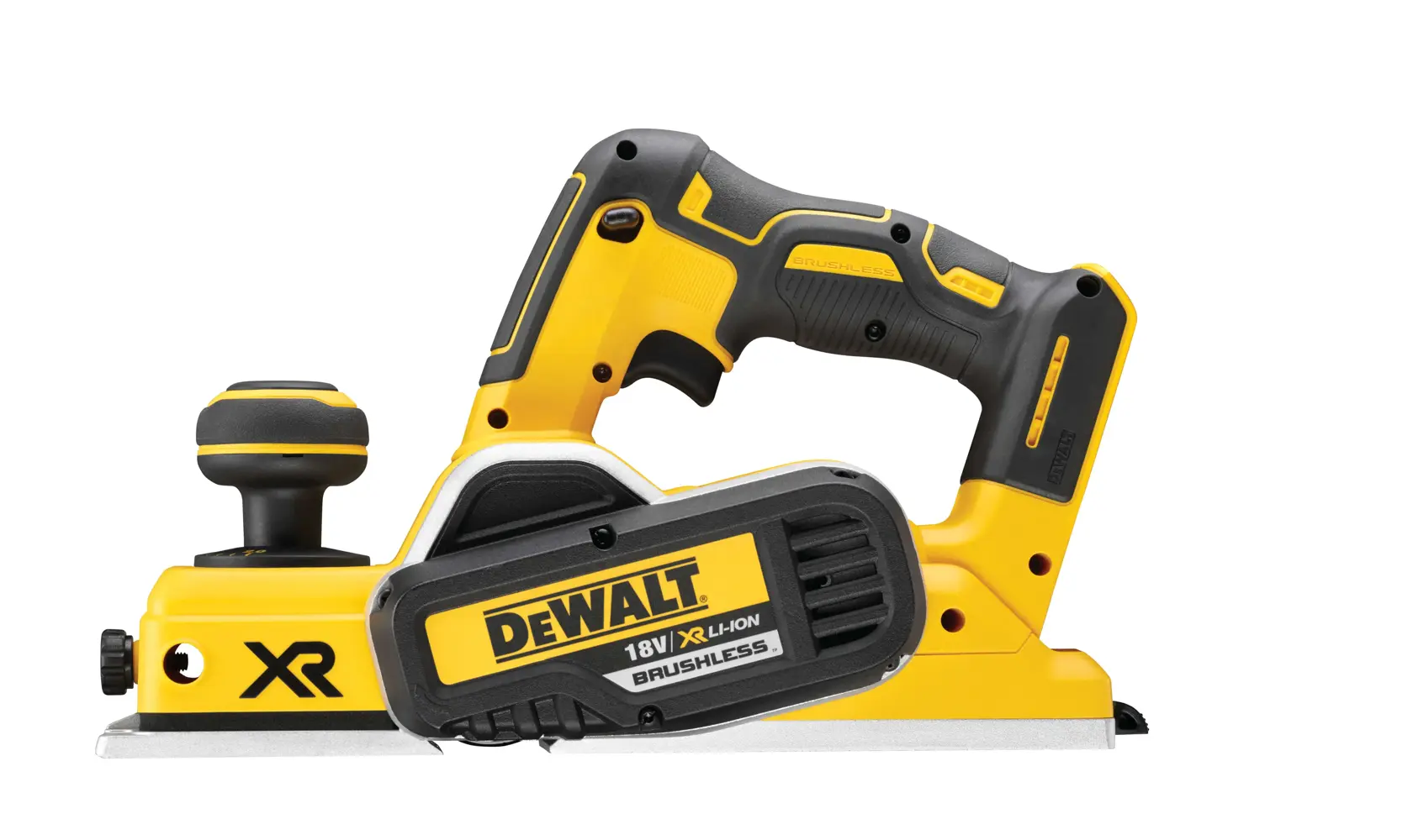 DEWALT DCP580N cordless planer with yellow and black design, suitable for woodworking and construction tasks.