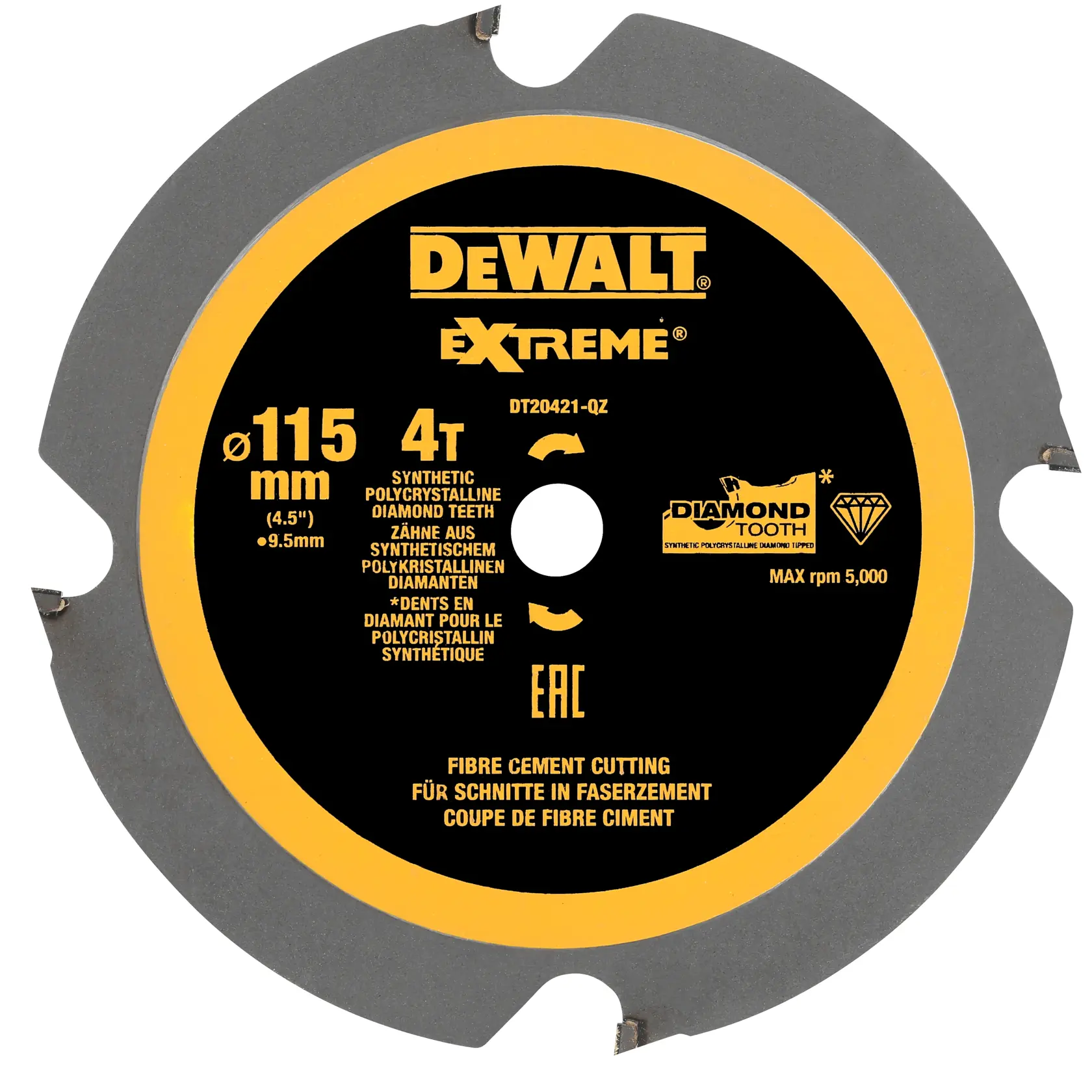 Hoja de sierra circular DEWALT DT20421, 115mm, dientes de diamante sintético para cortar fibrocemento.