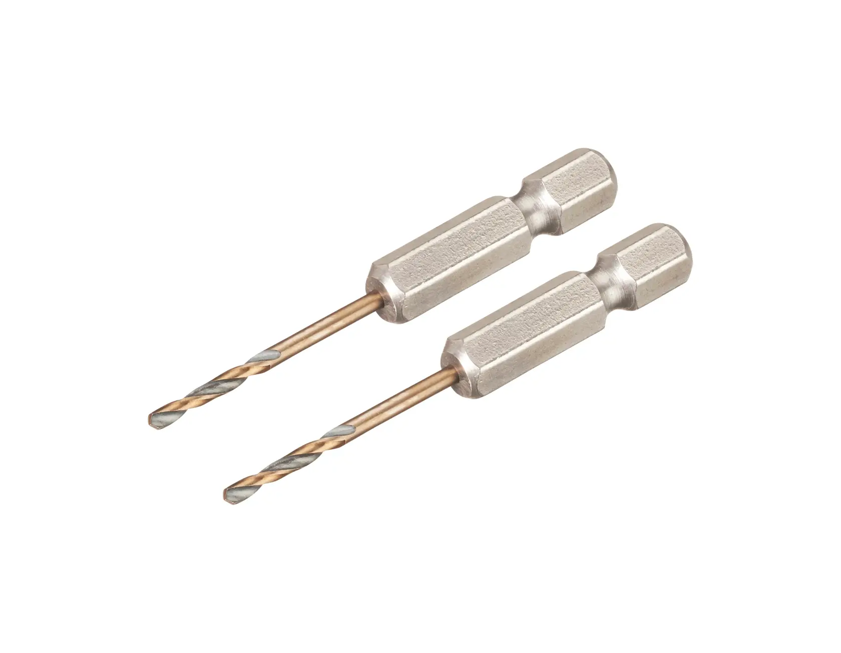 Dos brocas DEWALT DT20600 con vástago hexagonal sobre fondo blanco.