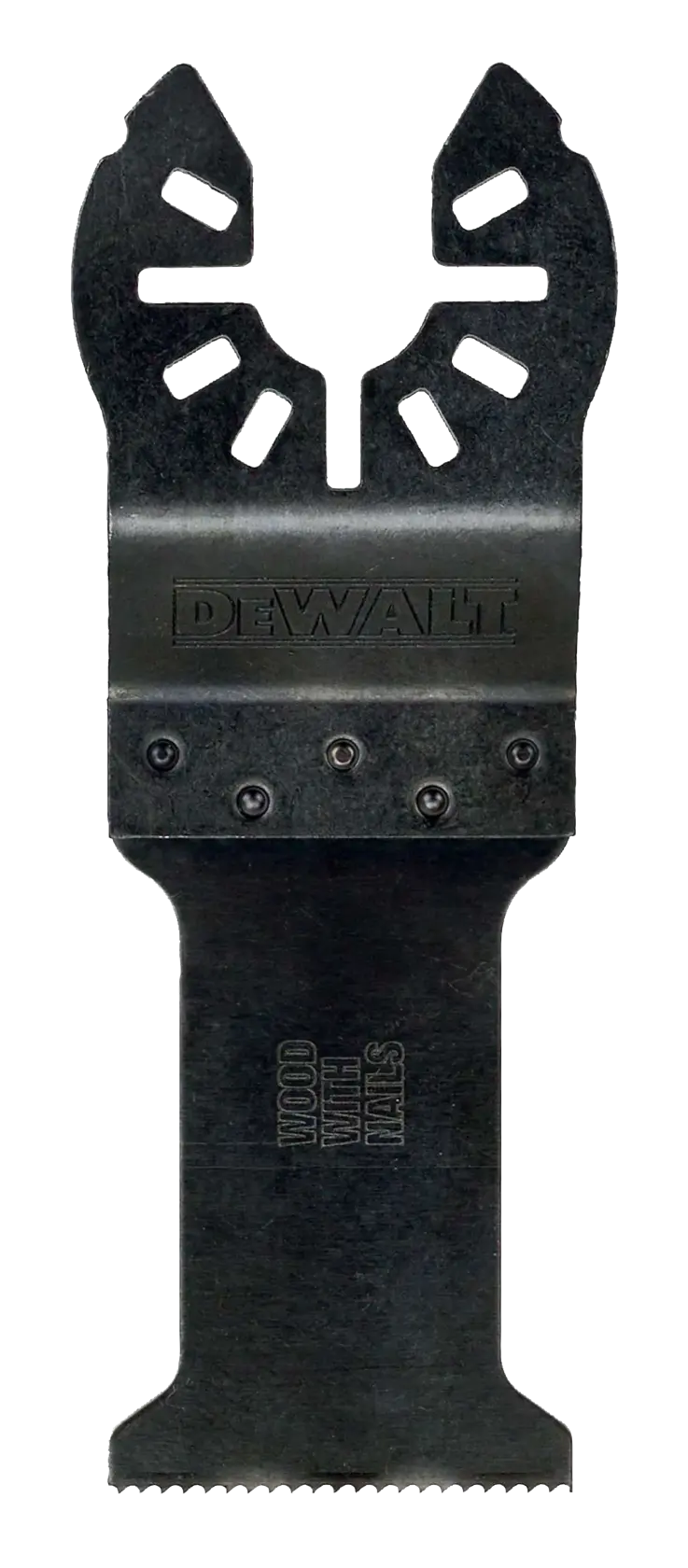 Hoja oscilante DEWALT DT20701 para madera con clavos, negra, borde dentado.