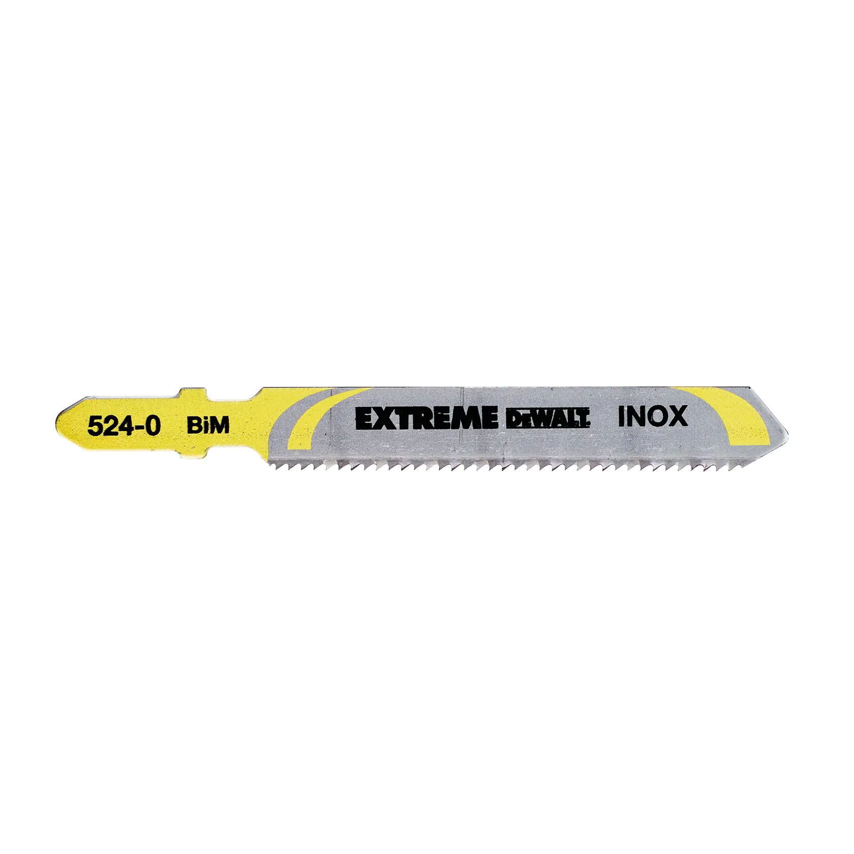 Hoja de caladora DEWALT DT2083 con detalles amarillos y marca EXTREME INOX, apta para metal.