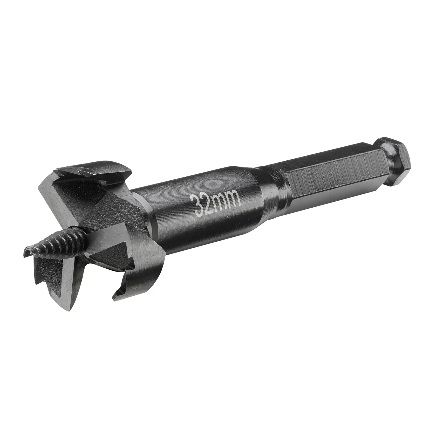Taladro DEWALT con broca DT4577 perfora madera, produciendo virutas y polvo.