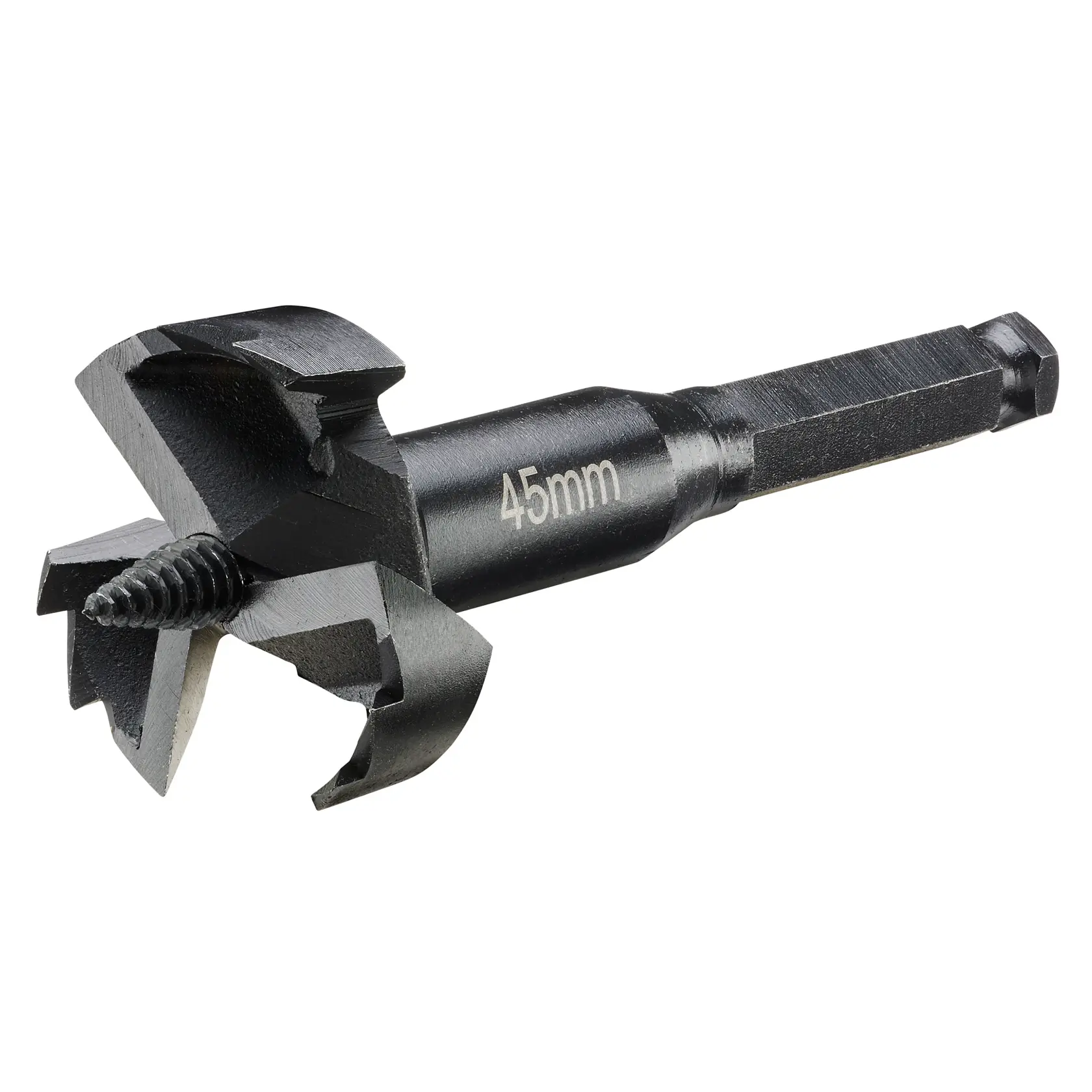 Broca DEWALT de 45mm para madera con vástago hexagonal para perforaciones precisas.