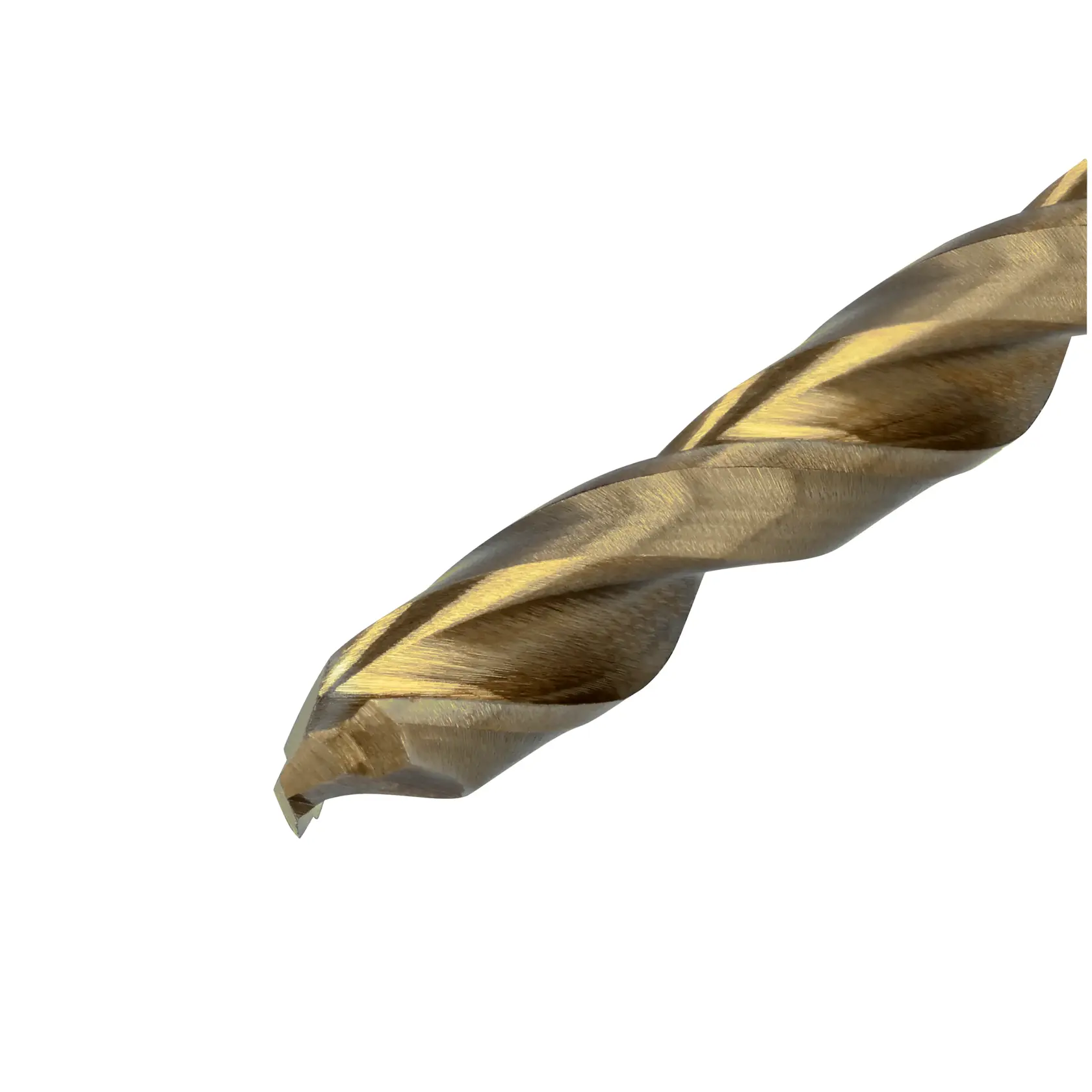 Nahaufnahme eines goldfarbenen Metallbohrers zum Schneiden oder Bohren von Materialien.