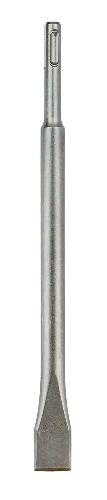 A single flat chisel bit made of metal, designed for use with power tools such as rotary hammers. The chisel has an SDS-plus shank and a flat cutting edge, suitable for chiseling or removing material like concrete or masonry.