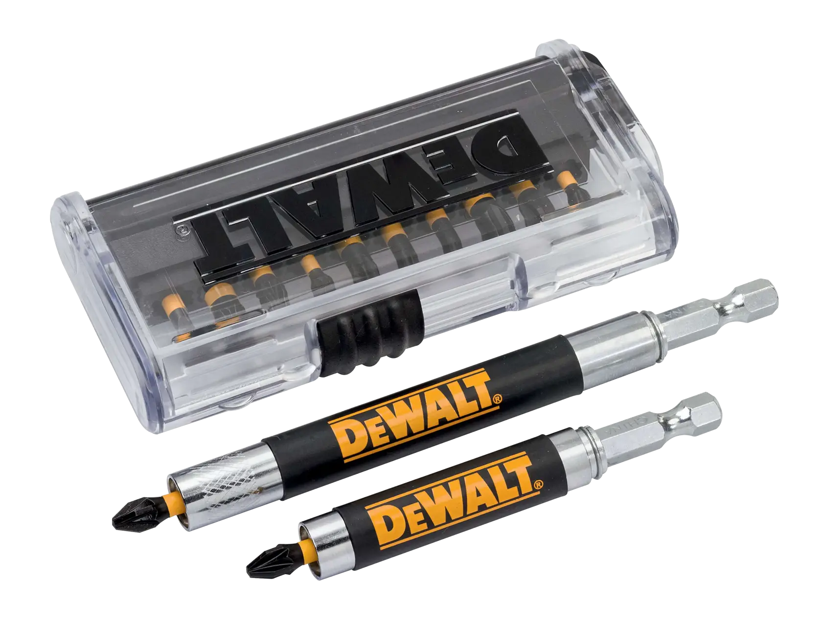 Graphic showing DEWALT XTREME Sub-Compact Series branding with the slogan 'Compact and Performance Packed' on a yellow background.
