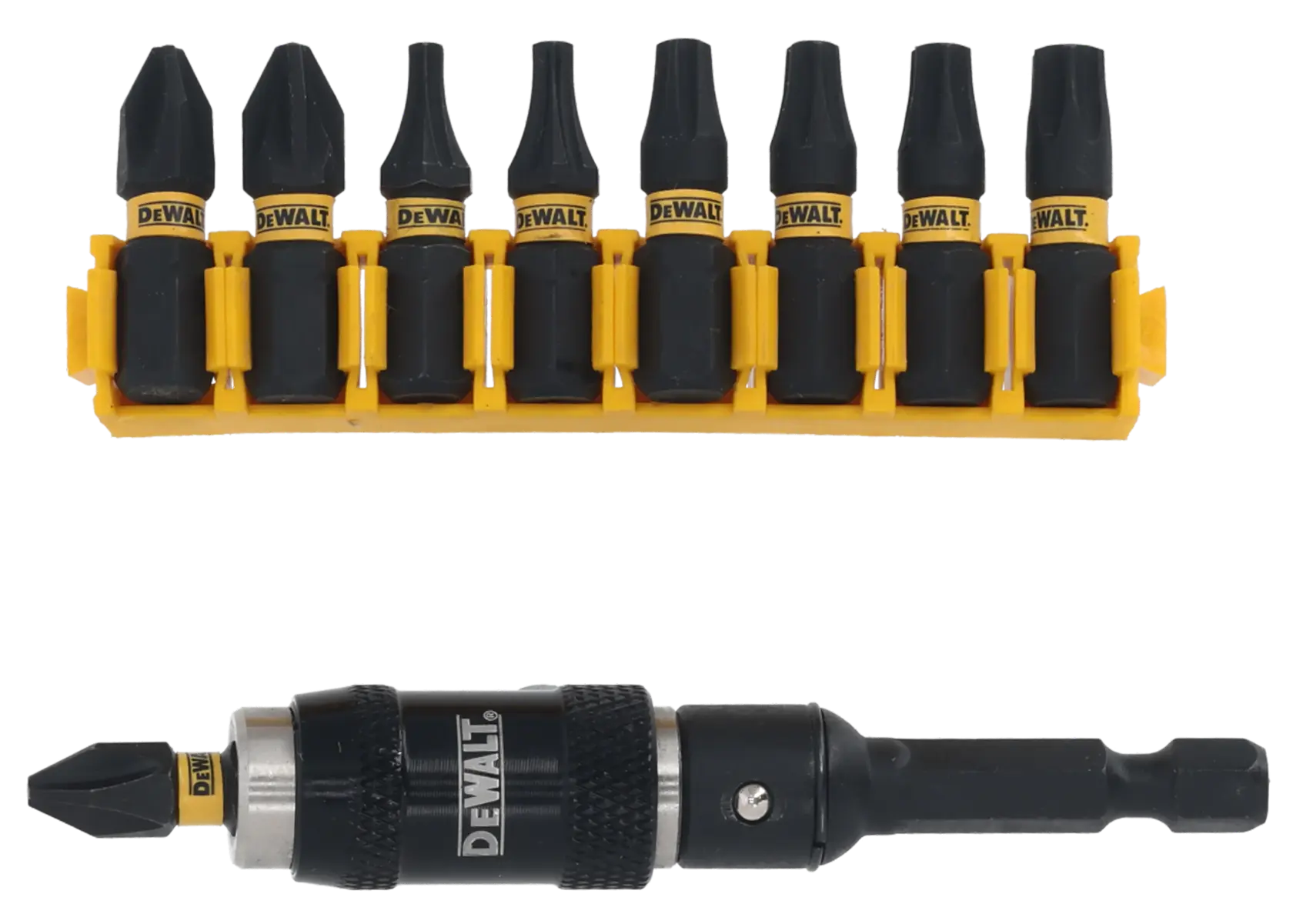Graphic showing DEWALT XTREME Sub-Compact Series branding with the slogan 'Compact and Performance Packed' on a yellow background.
