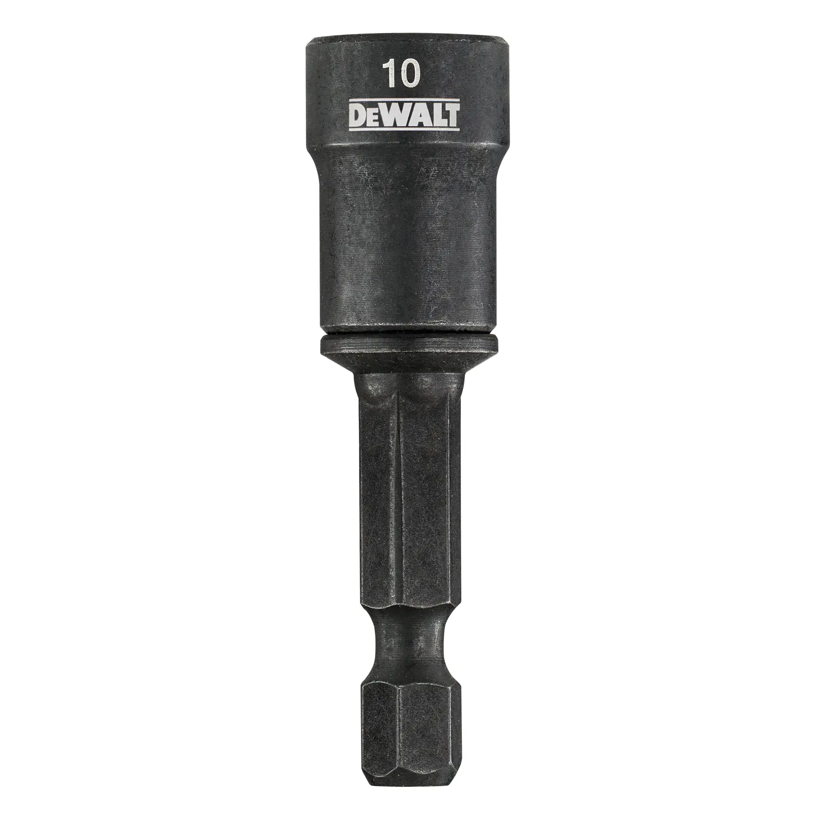 Punta de vaso DEWALT DT7466-QZ 10mm para herramientas eléctricas, acabado negro, vista cercana.
