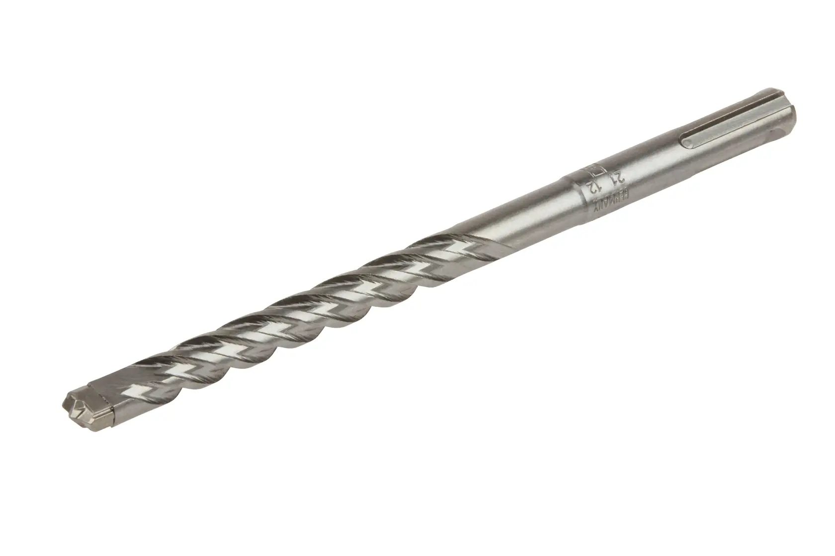 Una broca para mampostería DEWALT DT8928 con diseño de espiral y vástago SDS, diseñada para usar con taladros de percusión.