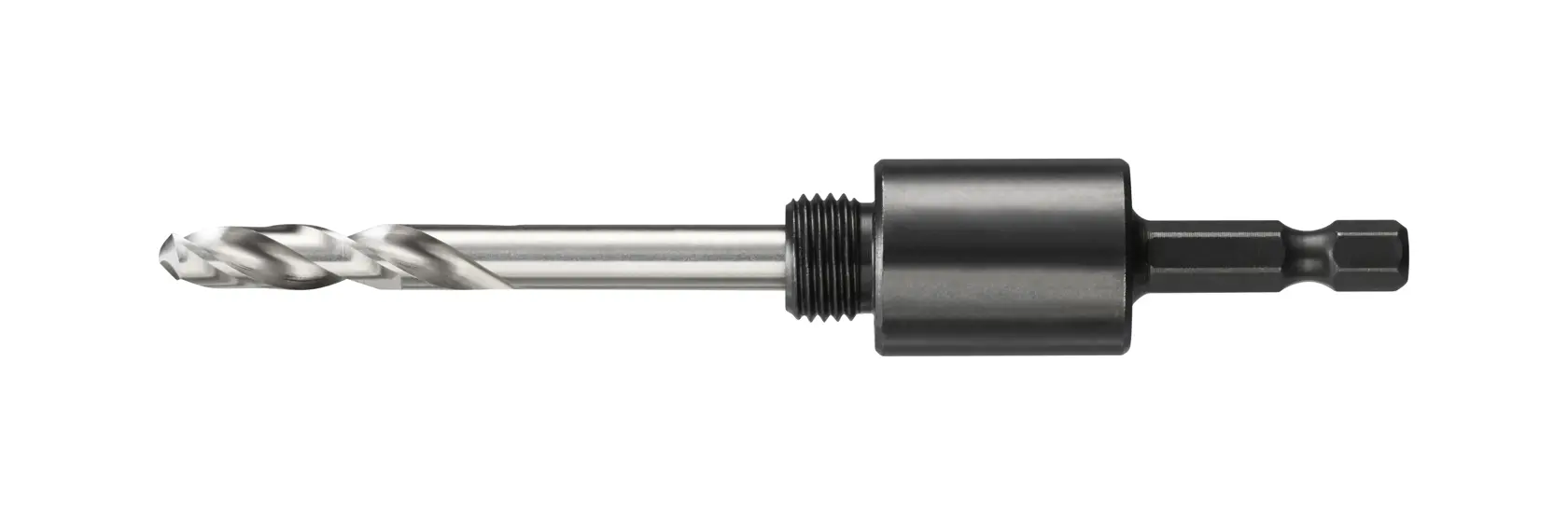 DEWALT drill bit with hex shank and cylindrical adapter for use with power tools, shown on white background.