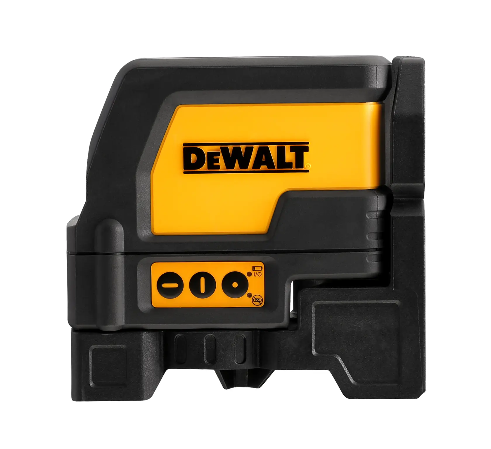 DEWALT DW0822 Laser-Nivelliergerät in Schwarz-Gelb, Seitenansicht mit sichtbaren Bedientasten.