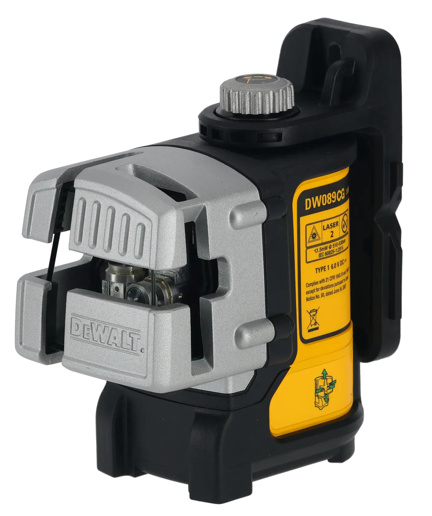 DEWALT DW089CG nivel láser de líneas verdes con carcasa robusta para alineación precisa en fotografía.