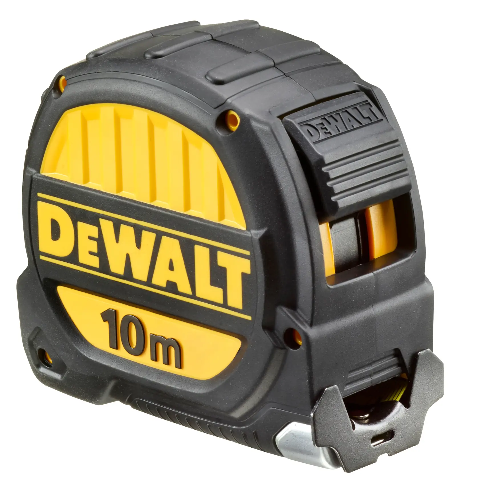 DEWALT 10 meter tape measure with durable black and yellow casing, designed for precise measurements.