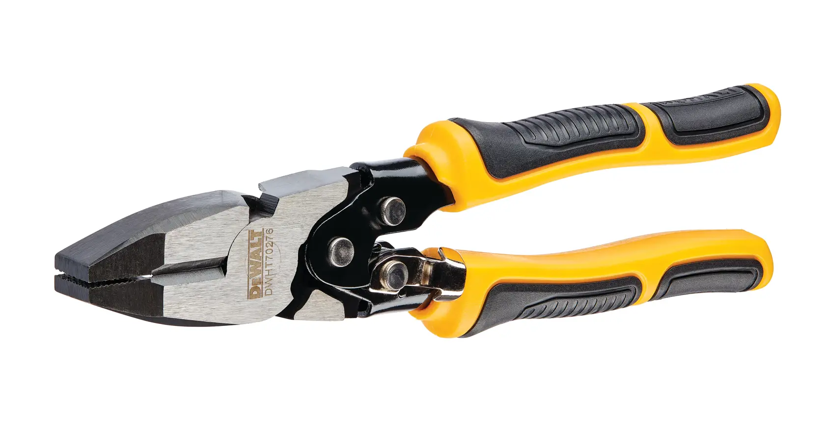 DEWALT Zange mit gelb-schwarzen Griffen, zum Schneiden und Greifen bei Bau- oder DIY-Arbeiten geeignet.