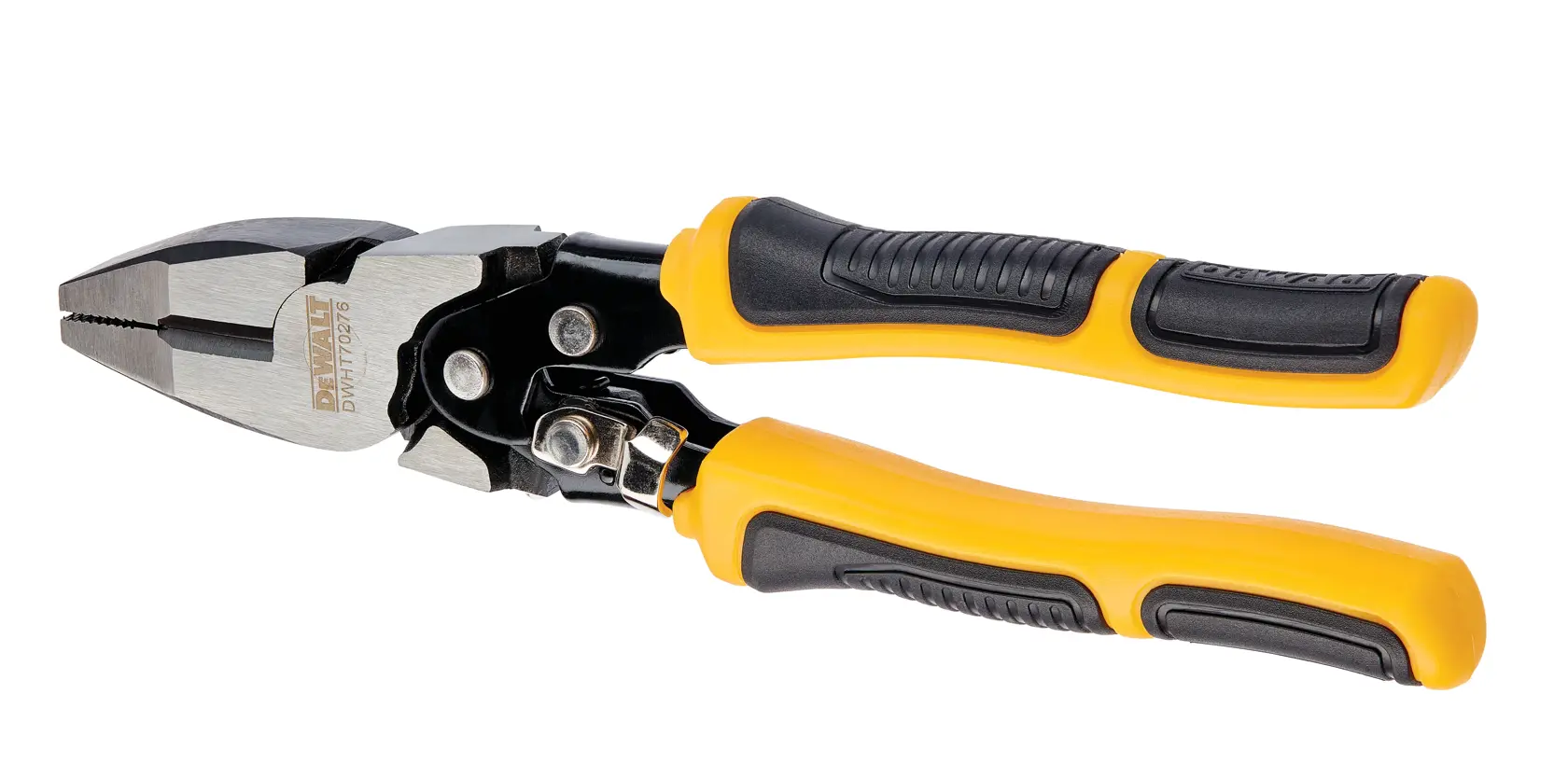 DEWALT Zange mit gelb-schwarzen ergonomischen Griffen, geeignet zum Greifen und Schneiden.