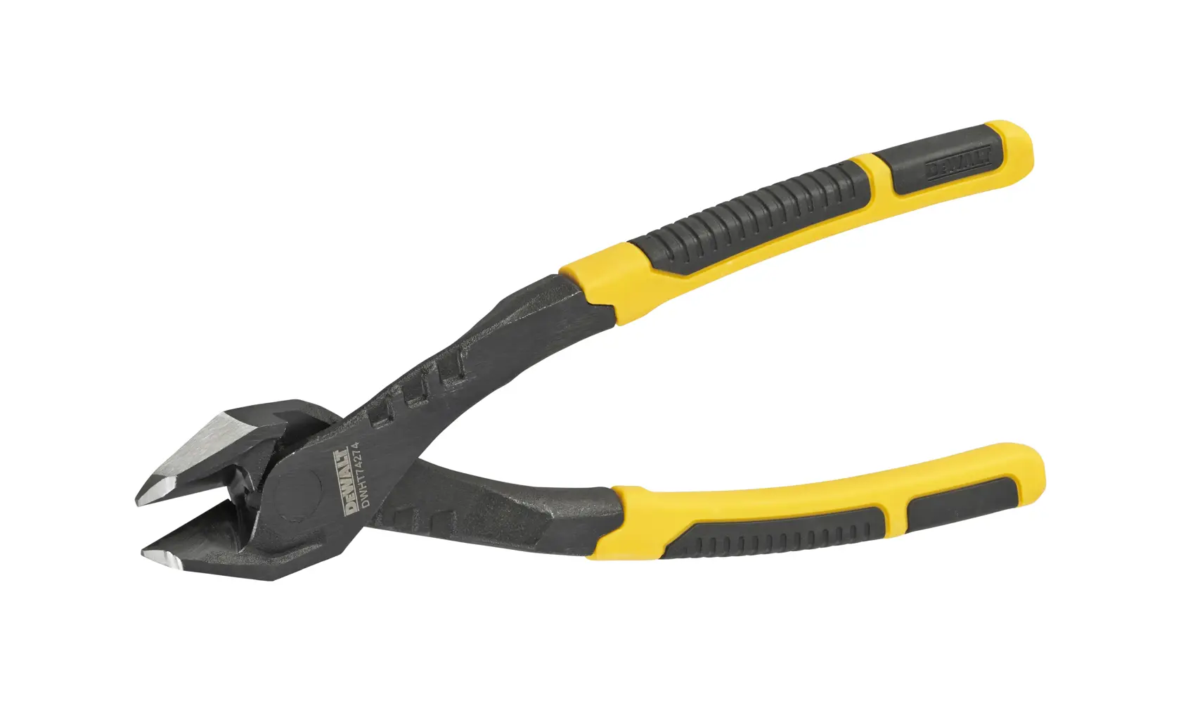Alicate de corte diagonal DEWALT con mangos amarillo y negro, apto para cortar cables y alambres.