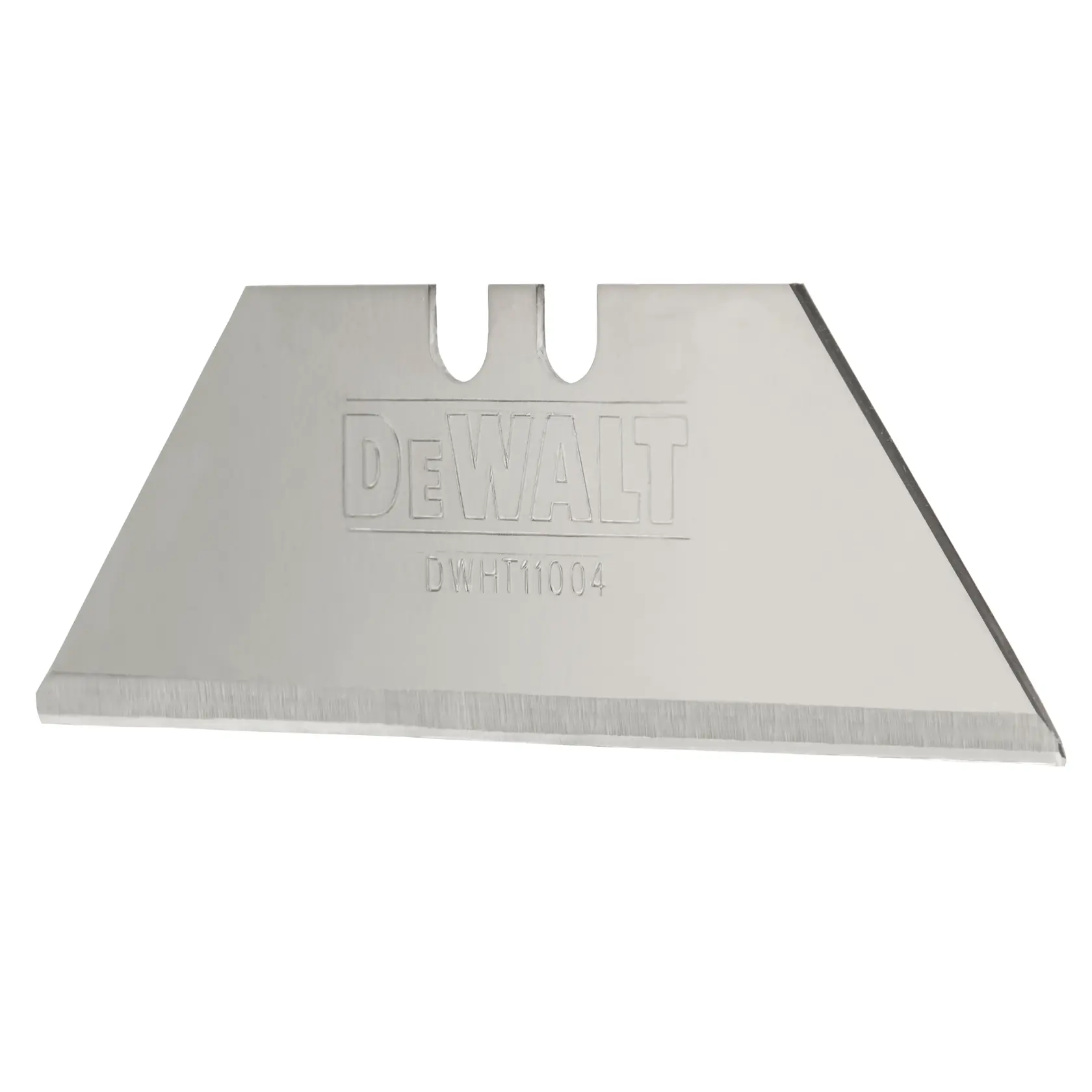 Hoja de cuchillo DEWALT con filo afilado y número de modelo DWHT11004 grabado.
