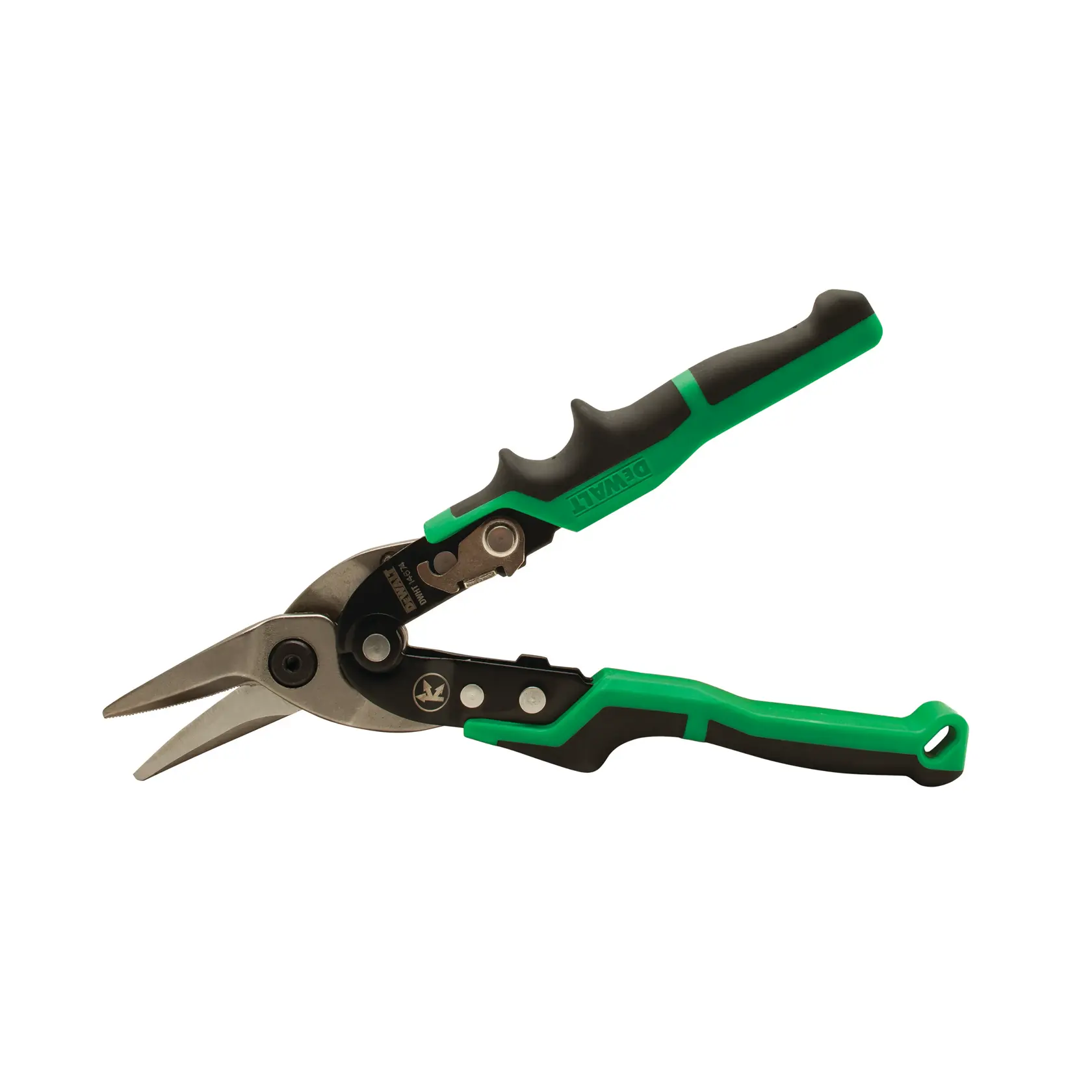 DEWALT grün-schwarze Blechschere mit ergonomischem Griff zum Schneiden von Metall.