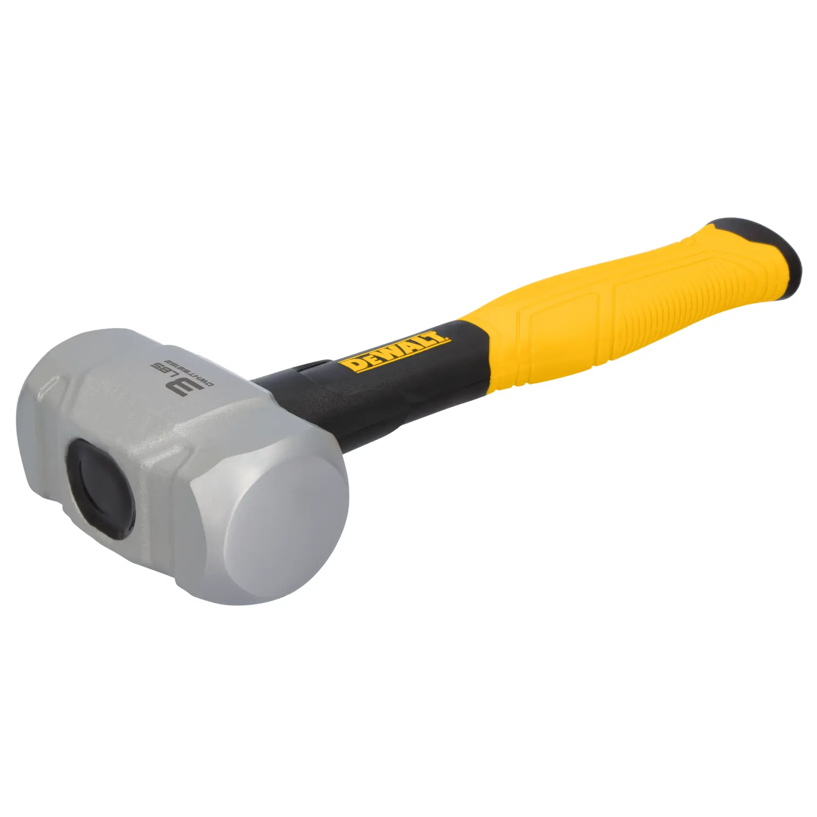 DEWALT sledgehammer with yellow and black handle, metal head, shown on white background.