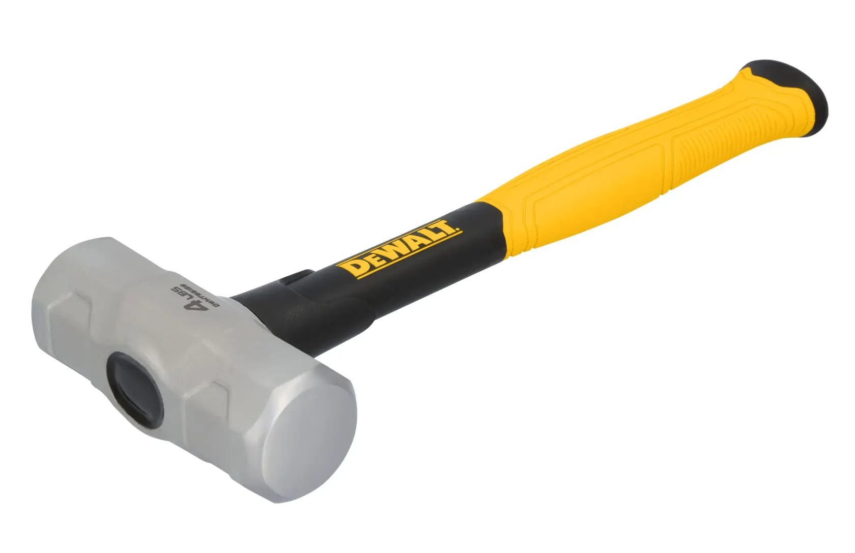 DEWALT sledgehammer with yellow handle and silver head, angled on a white background.