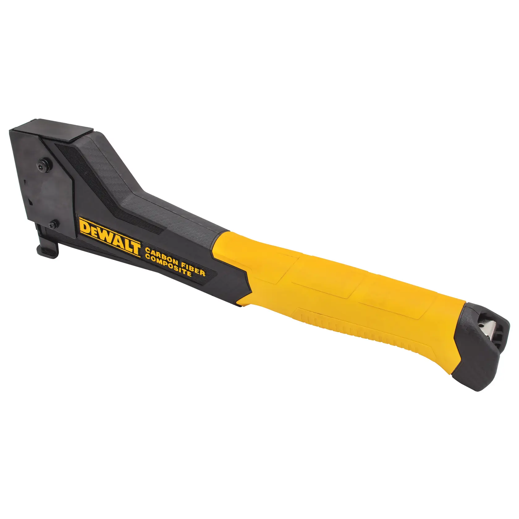 DEWALT Hammer aus Carbonfaser-Verbund mit gelb-schwarzem Griff und abgeschrägtem Kopf auf weißem Hintergrund.