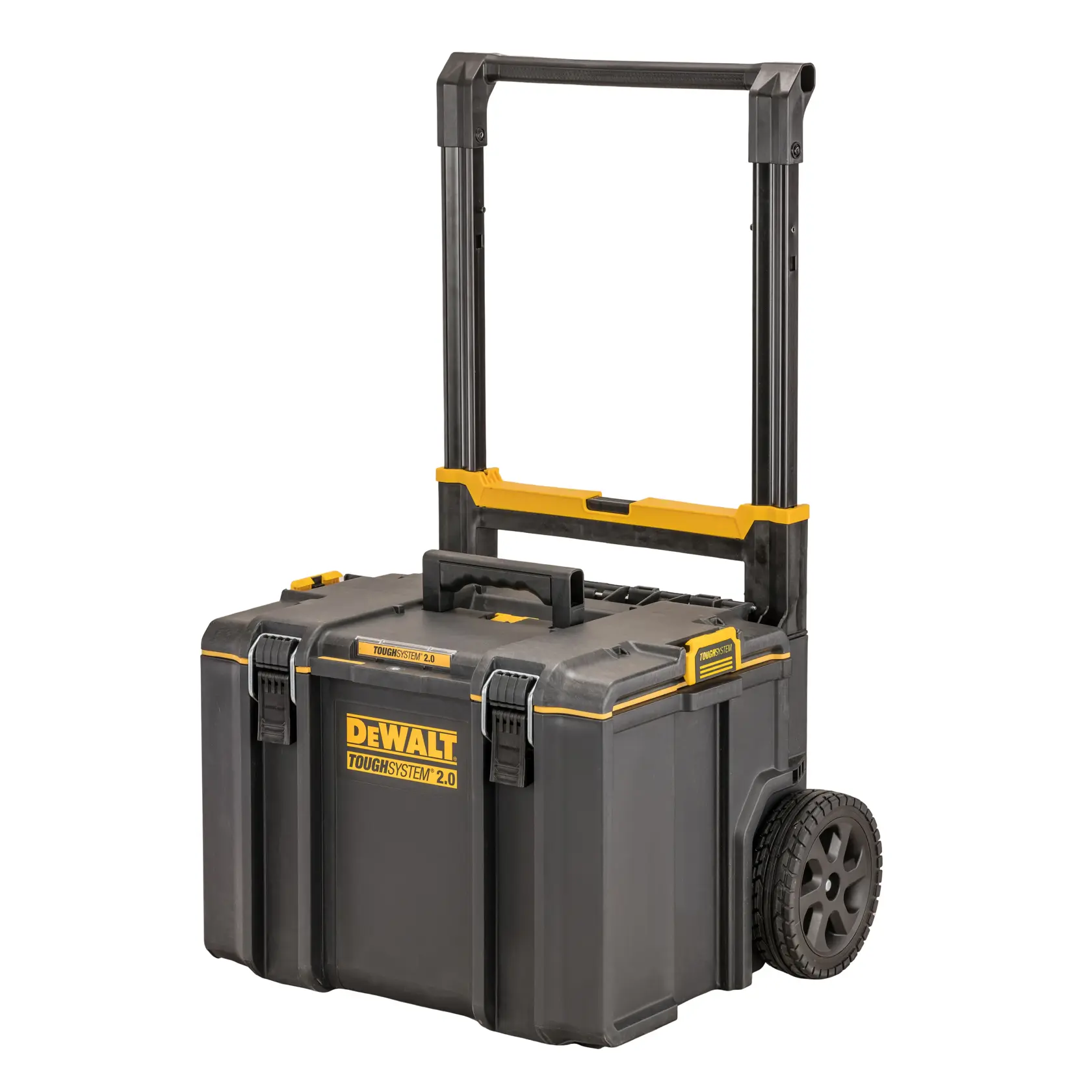 DEWALT ToughSystem 2.0 Werkzeugkasten mit Rollen und Griff, schwarz-gelb, zur Aufbewahrung und zum Transport.